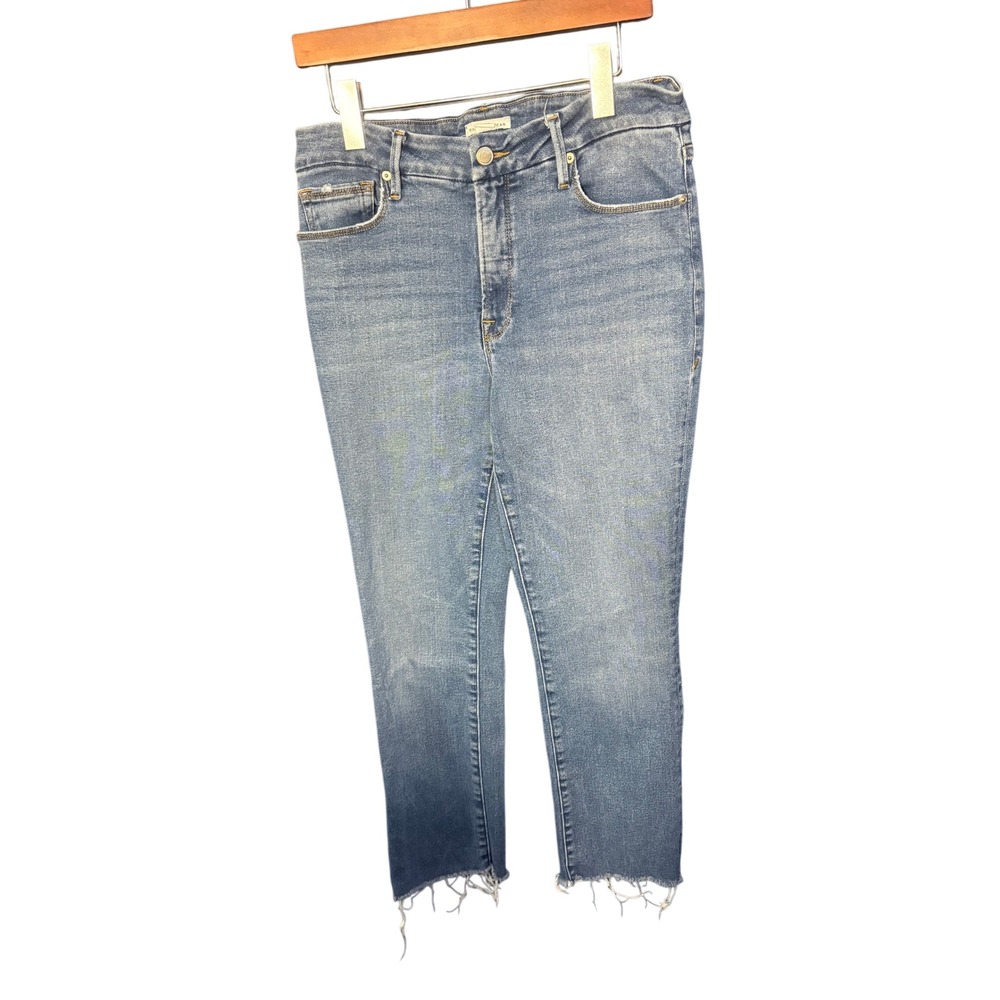 Good American Good Straight Raw Hem Jeans Medium Wash Blue Size 8/29
